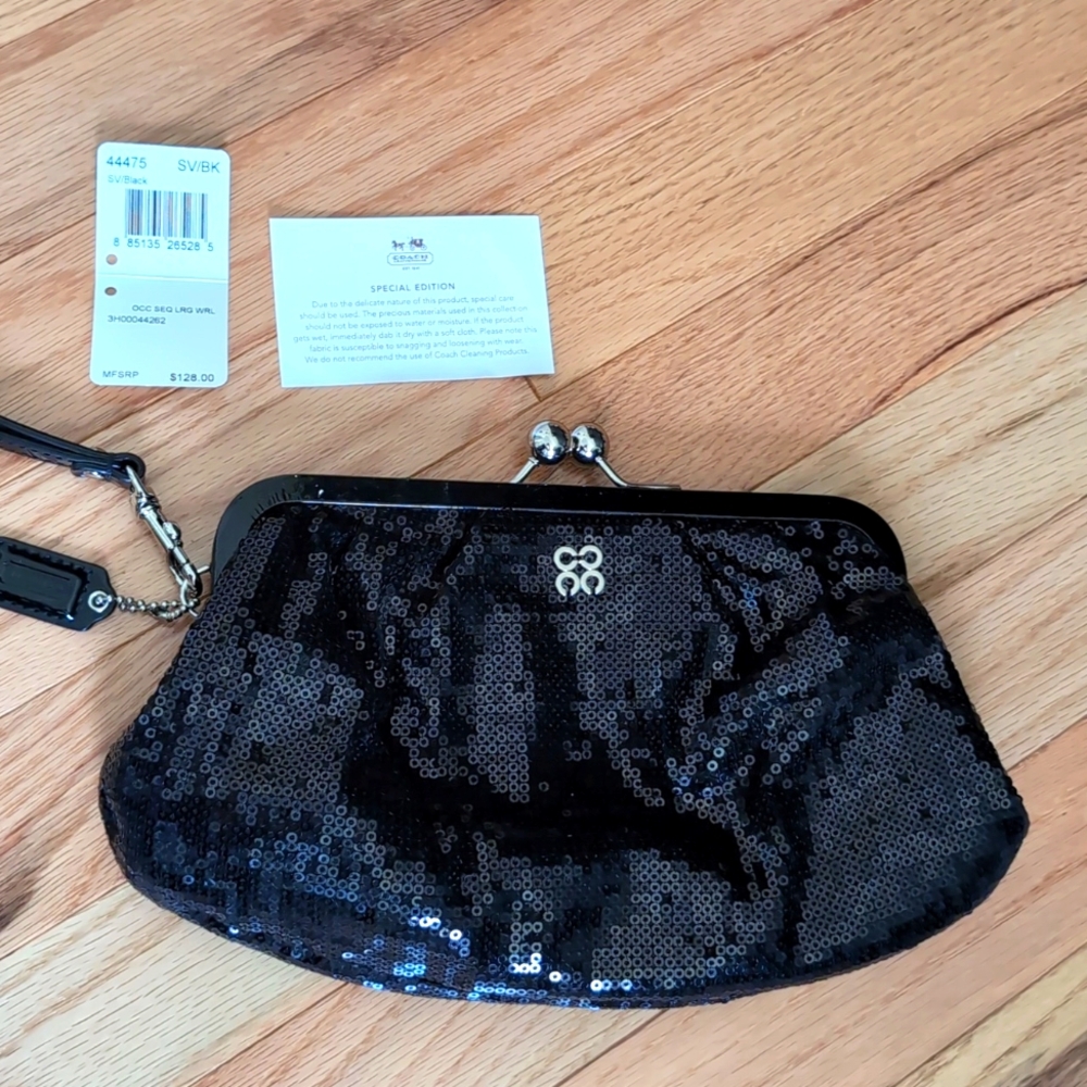 Coach sequin kiss-lock clutch